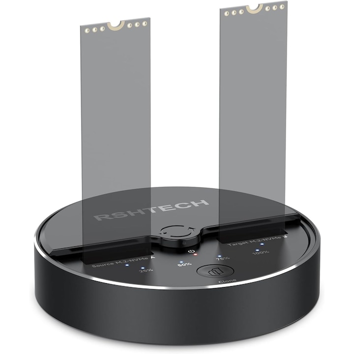 Станция за клониране с два слота M.2 NVMe RSHTECH, бърз трансфер 10 Gbps, конструкция от алуминиева сплав, поддържа 4 TB