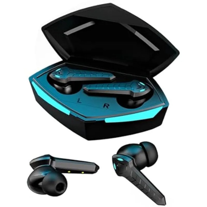 Bluetooth слушалки за поставяне в ухото, безжични слушалки за игри, ултра ниска латентност от 45ms, двойни режими, вграден микрофон, черни