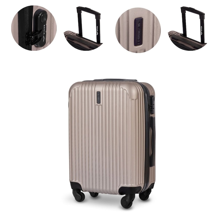 Куфар за самолет Wings Egret 38 L, твърд корпус ABS+, 55X37X23 см, кабинен куфар с 4 двойни колела на 360°, кодова ключалка, телескопична дръжка и вътрешни презрамки, за градска почивка и уикенд