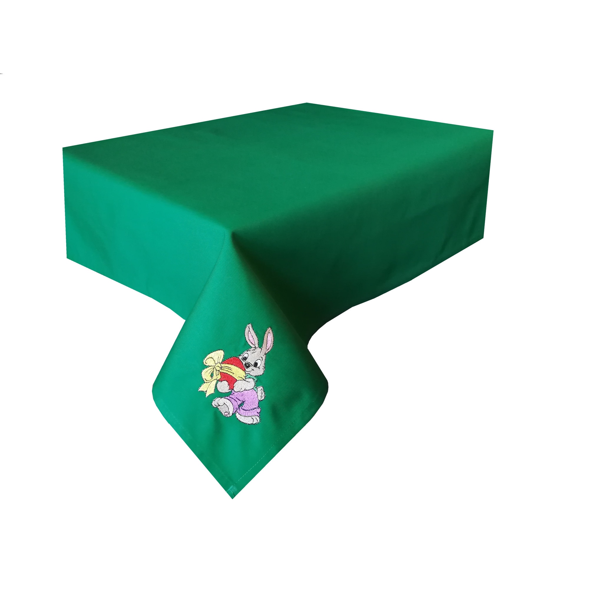 Fata de masa din tercot uni, cu 4 broderii iepuras, marime L, 150 x 240 cm, DALIA