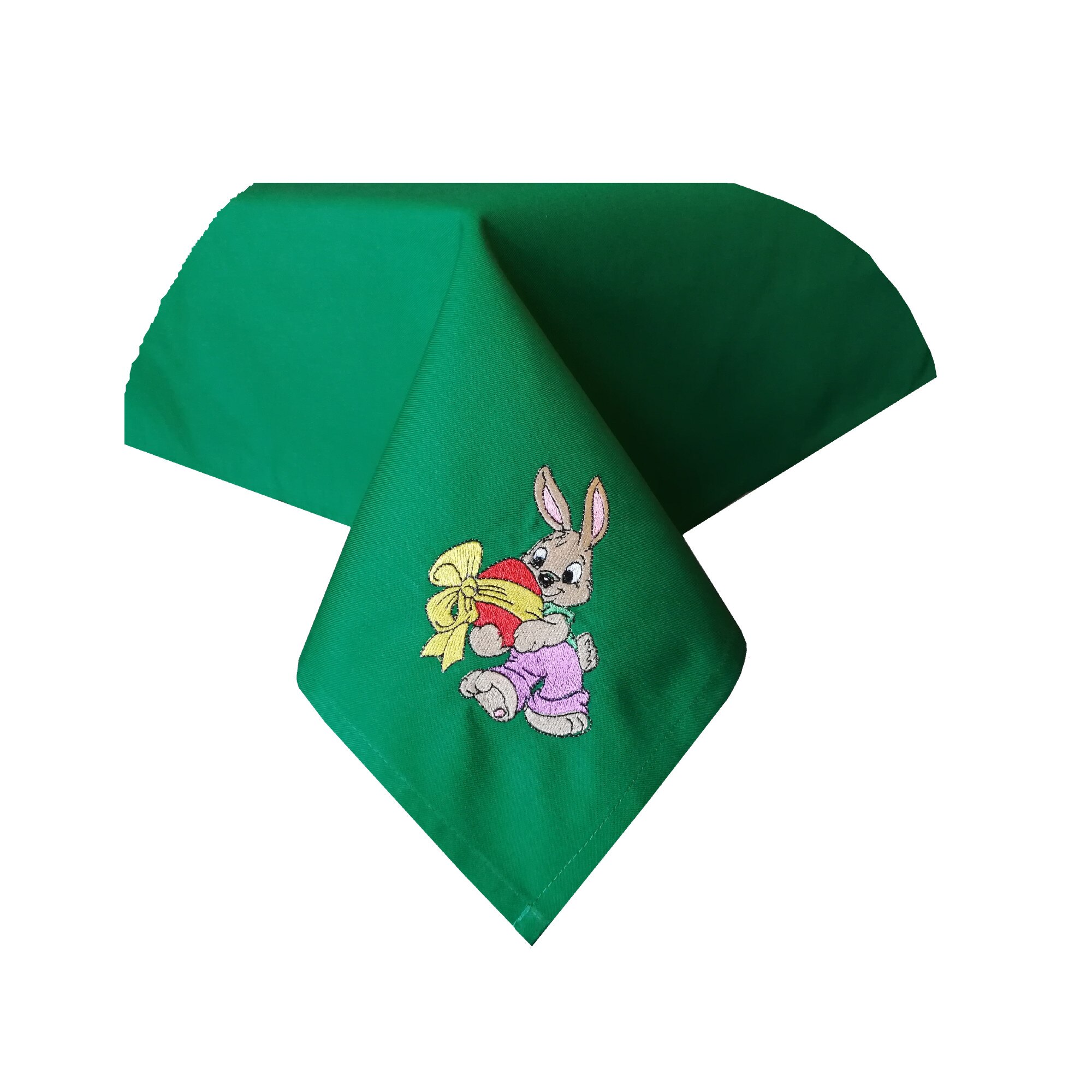 Fata de masa din tercot uni, cu 4 broderii iepuras, marime S, 150 x 150 cm, DALIA