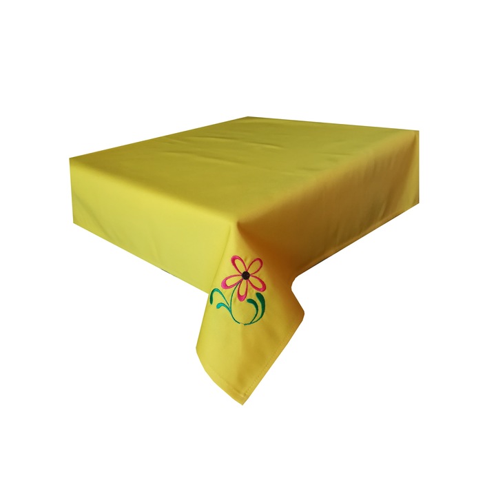 Fata de masa din tercot uni, cu 4 broderii florale, marime S, 150 x 150 cm, DARIA