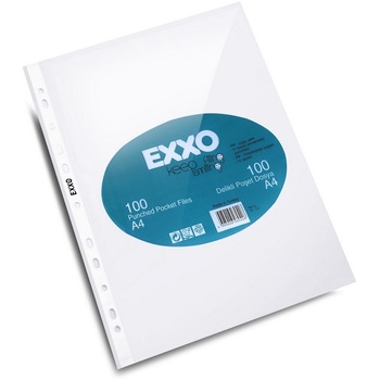 Folie protectie documente A4, transparent, 40 microni, 100 buc/set, Exxo Folie protectie documente A4, transparent, 40 microni, 100 buc/set, Exxo