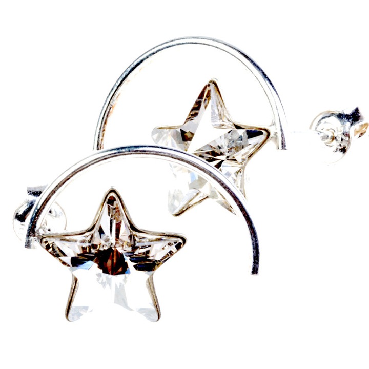 Cercei din argint si Elements Crystal cu steluta si semicerc