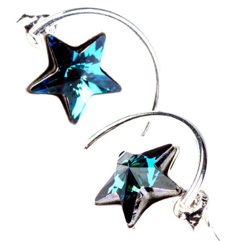 Cercei din argint si Elements Bermuda Blue (albastru marin) cu steluta si semicerc