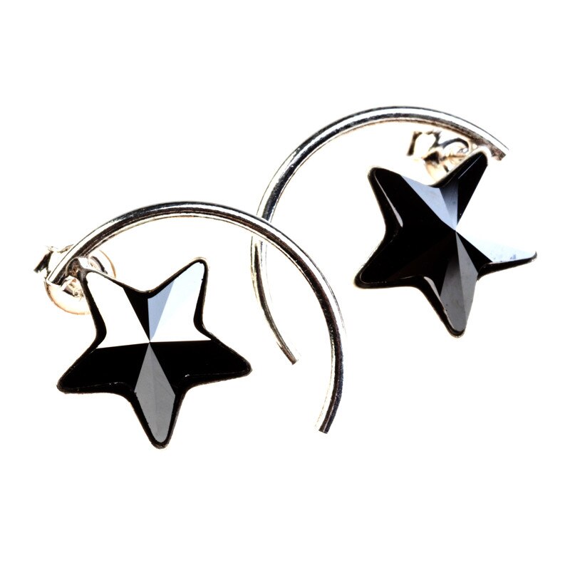 Cercei din argint si Elements Jet cu steluta si semicerc