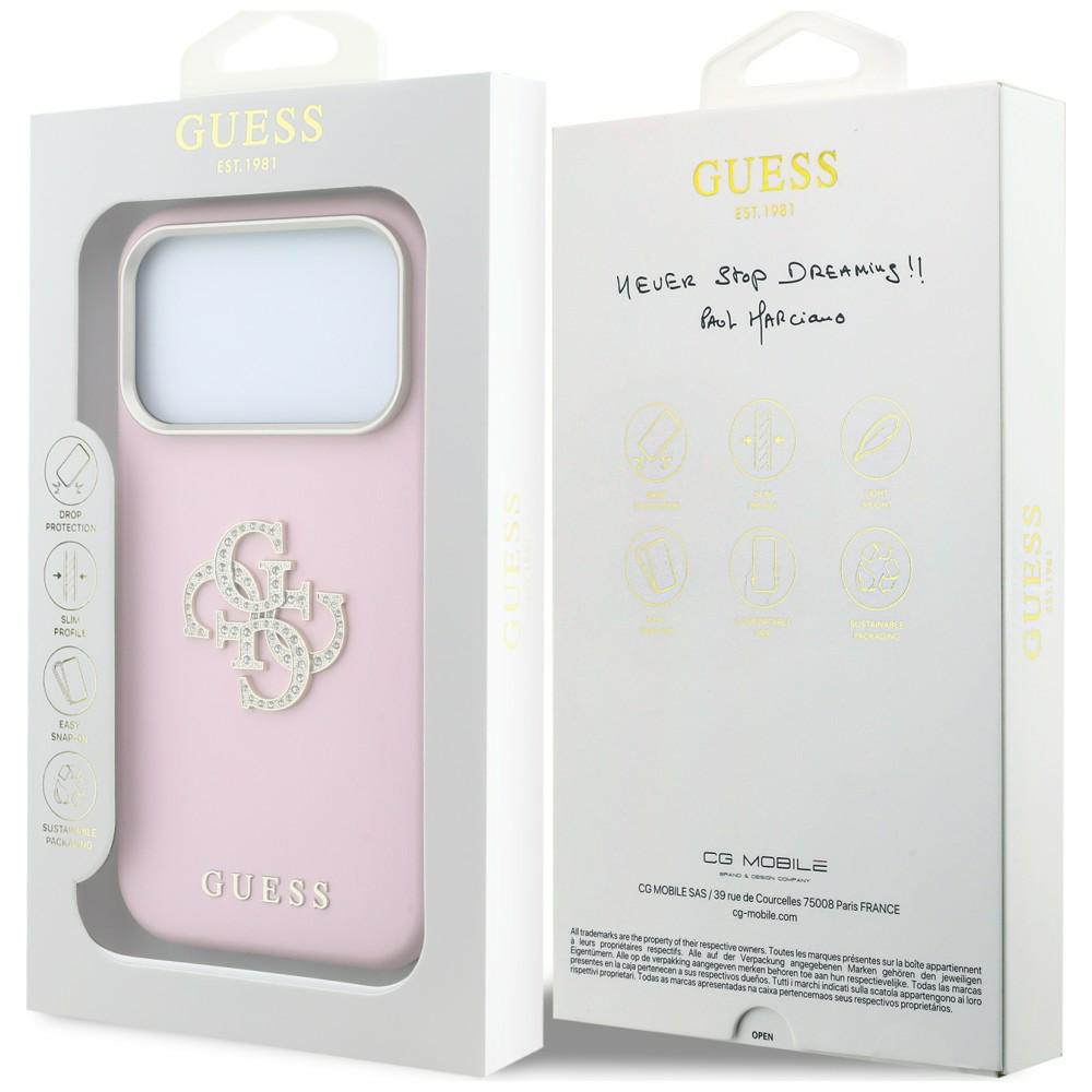 Carcasa Guess Smooth & Big Strass GUE005558, rezistenta la socuri, roz, compatibil iPhone 18 Pro/17 Pro
