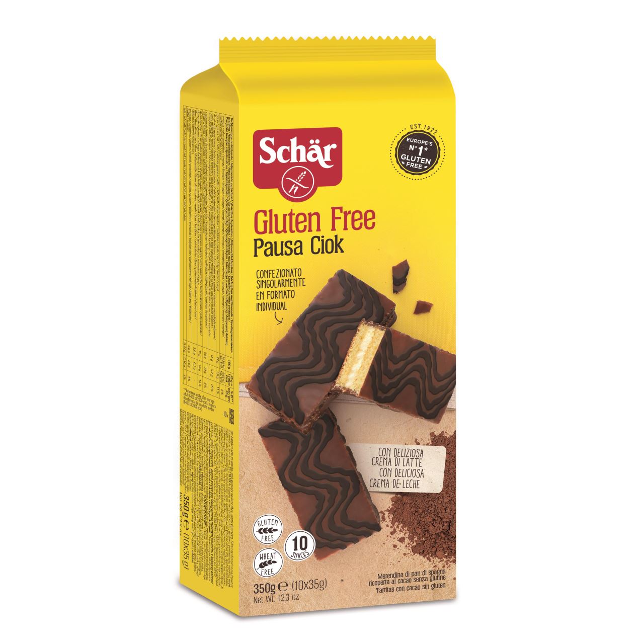 Prajiturele fara gluten cu crema de lapte invelite in ciocolata Pausa Ciok 350 g Schar