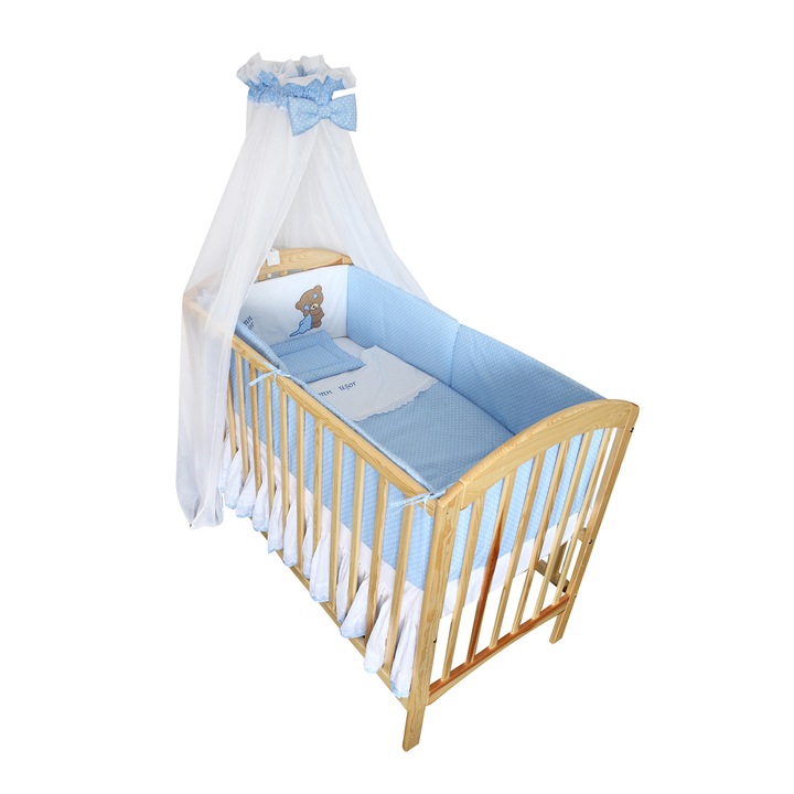 Lenjerie 6 piese, Little Bear, albastra, 120x60cm