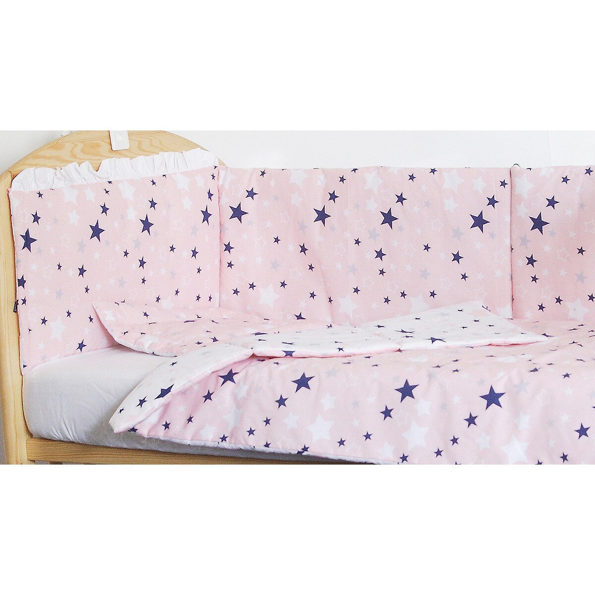 Lenjerie patut, 5 piese, 2 fete, stelutele roz, 120 x 60 cm