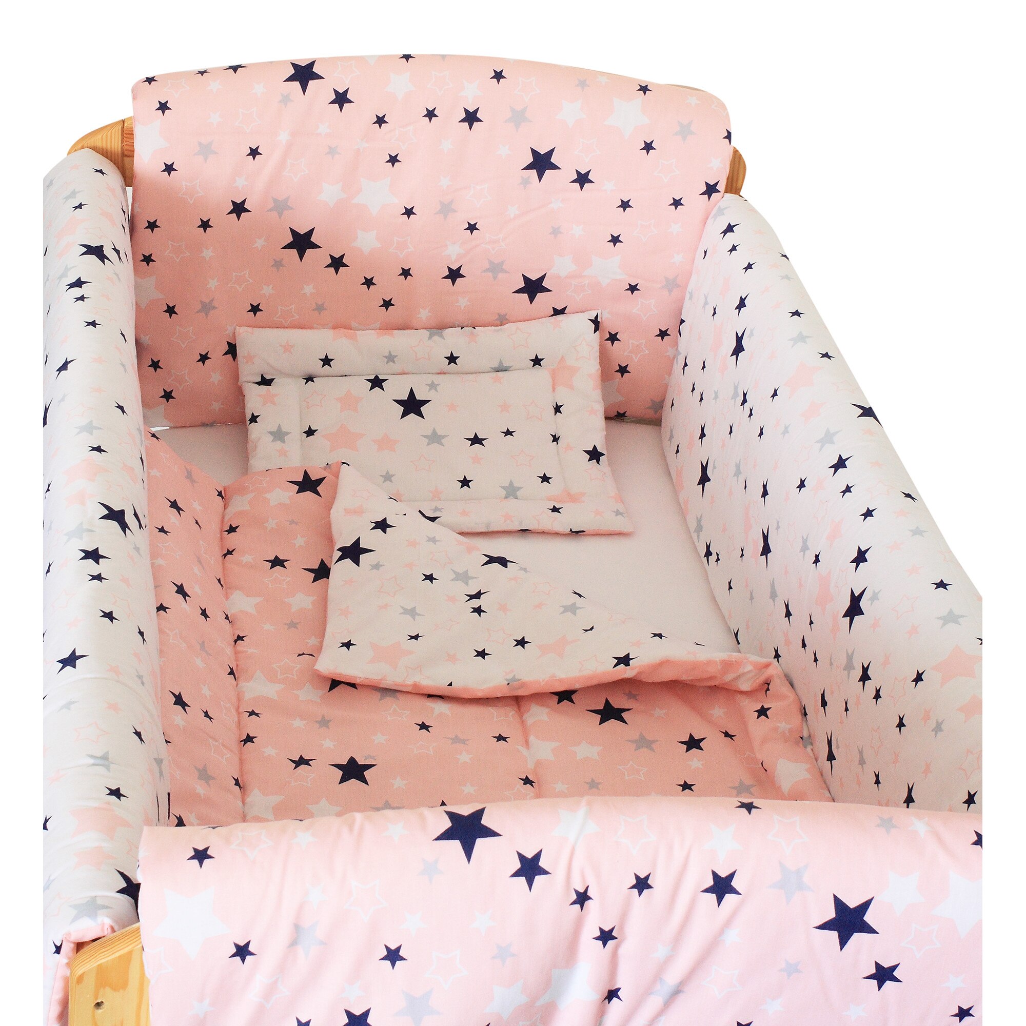 Lenjerie patut 7 piese, Maxi, 2 fete, stelutele roz, 120 x 60 cm