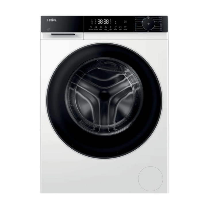 Masina de spalat rufe Haier HW100-BP14357TU-S, Power Drive Inverter, Wi-Fi, Aburi, Refresh, Smart Dual Spray, Tambur XL, Start intarziat 24h, Start/Pauza, 10 kg, 1400 rpm, Clasa A, Alba