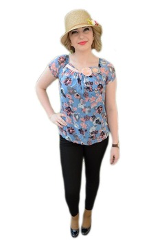 Bluza deosebita de vara cu trandafiri, D&J Exclusive, Albastru Bluza deosebita de vara cu trandafiri, D&J Exclusive, Albastru