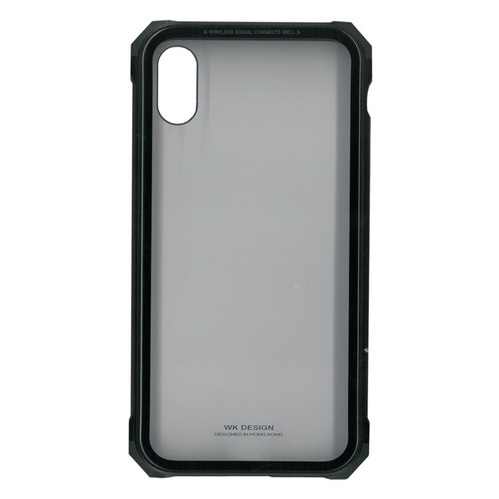 Husa de protectie hibrida tip Bumper, din sticla securizata si rama metalica, WK Design, pentru iPhone X, negru