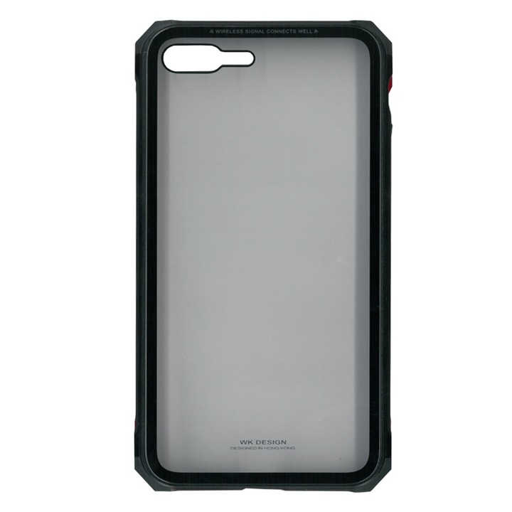 Husa de protectie hibrida tip Bumper, din sticla securizata si rama metalica, WK Design, pentru iPhone 8/SE 2, negru
