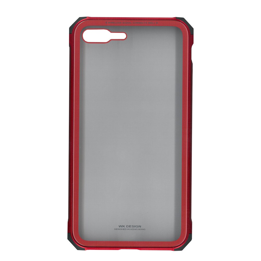 Husa de protectie hibrida tip Bumper, din sticla securizata si rama metalica, WK Design, pentru iPhone 8 Plus, rosu