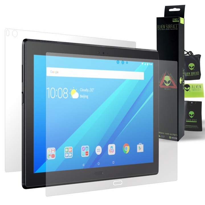 Alien Surface XHD, Lenovo Tab 4 10 Plus, képernyővédő fólia, hátsó + ajándék Alien Fiber