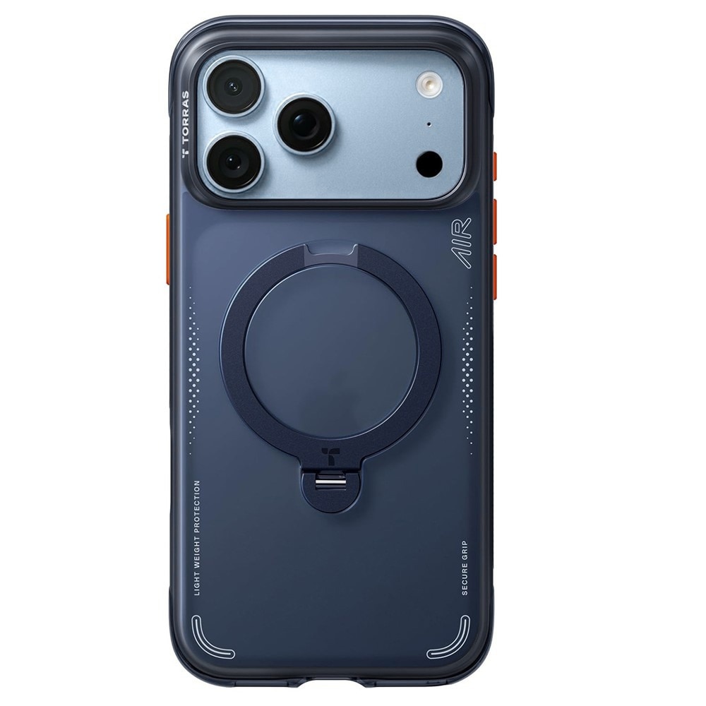 Husa pentru iPhone 18 Pro / iPhone 17 Pro Torras Ostand Q3 Air Series, Incarcare wireless, Inel rotativ 360°, Protectie ridicata, Calitate premium, Albastru inchis