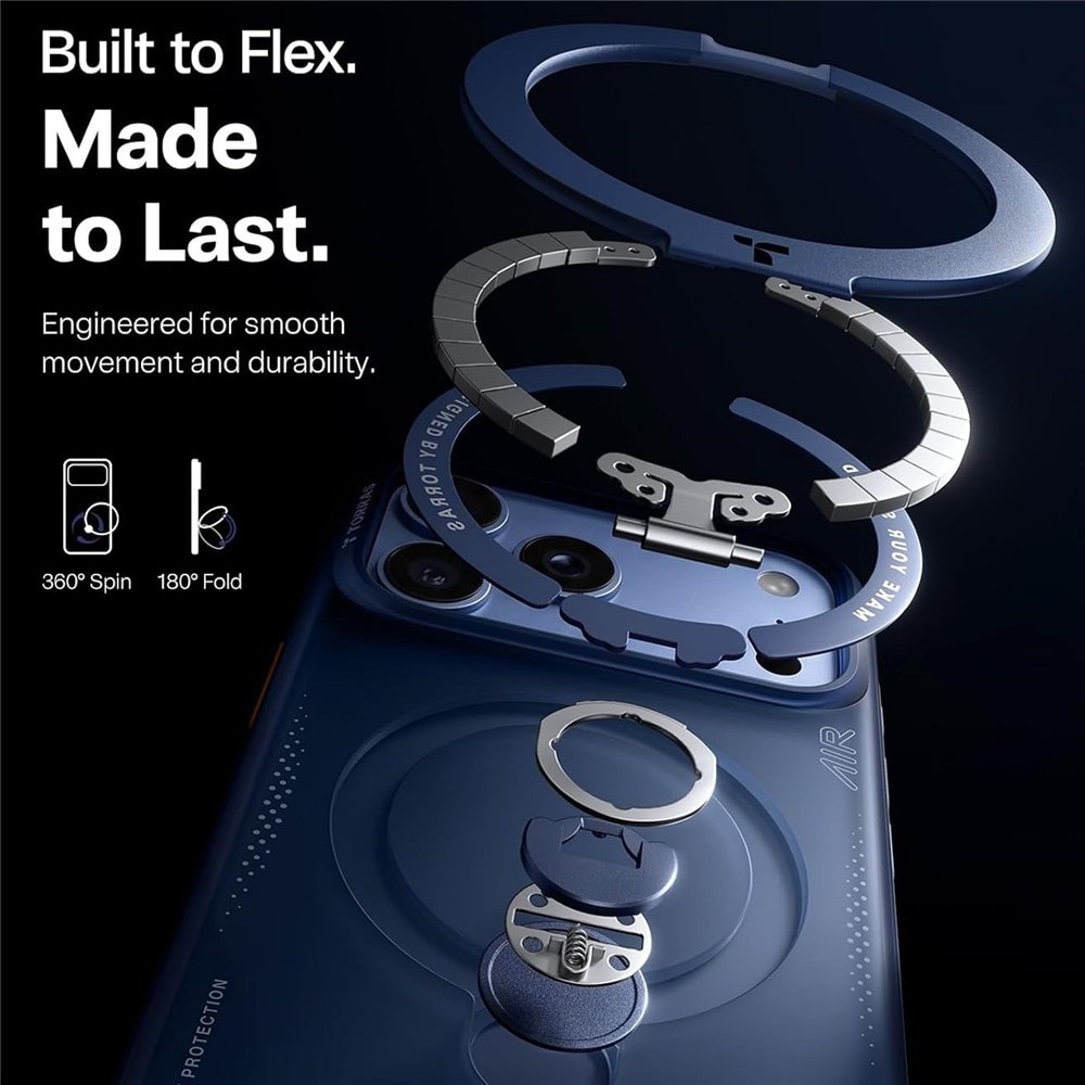 Husa pentru iPhone 18 Pro / iPhone 17 Pro Torras Ostand Q3 Air Series, Incarcare wireless, Inel rotativ 360°, Protectie ridicata, Calitate premium, Albastru inchis