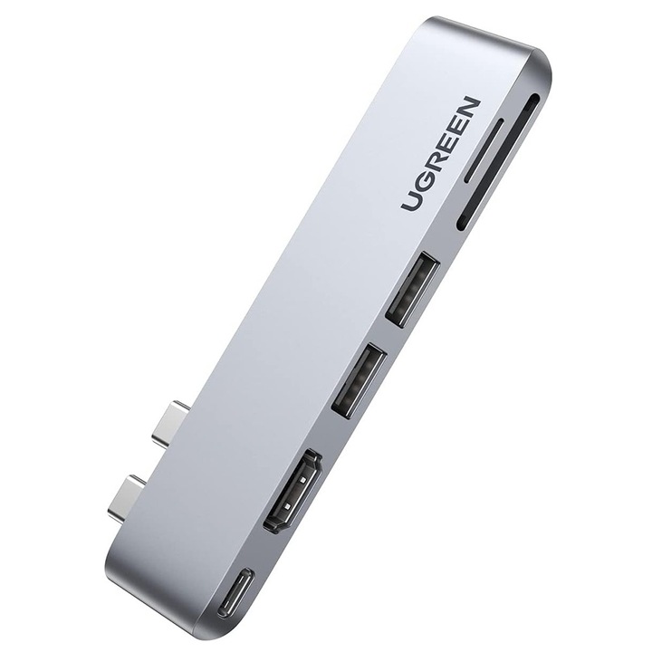 Докинг станция Ugreen CM380, за MacBook, 2x USB-C към 2x USB, SD/TF, HDMI 4K, PD100W, Fast Charge, 40Gbps, Сив