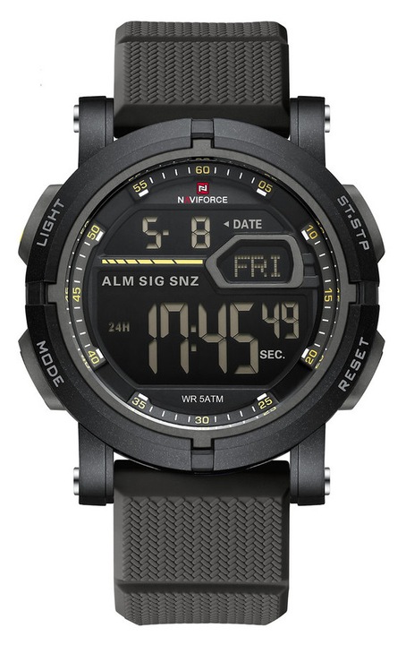Мъжки часовник Naviforce, кварцов, водоустойчив, пластмасов корпус, черен