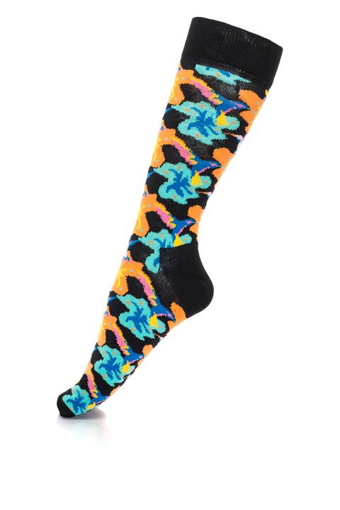 Happy Socks, Unisex absztrakt mintás zokni, fekete/narancssárga/mentazöld, 36-40