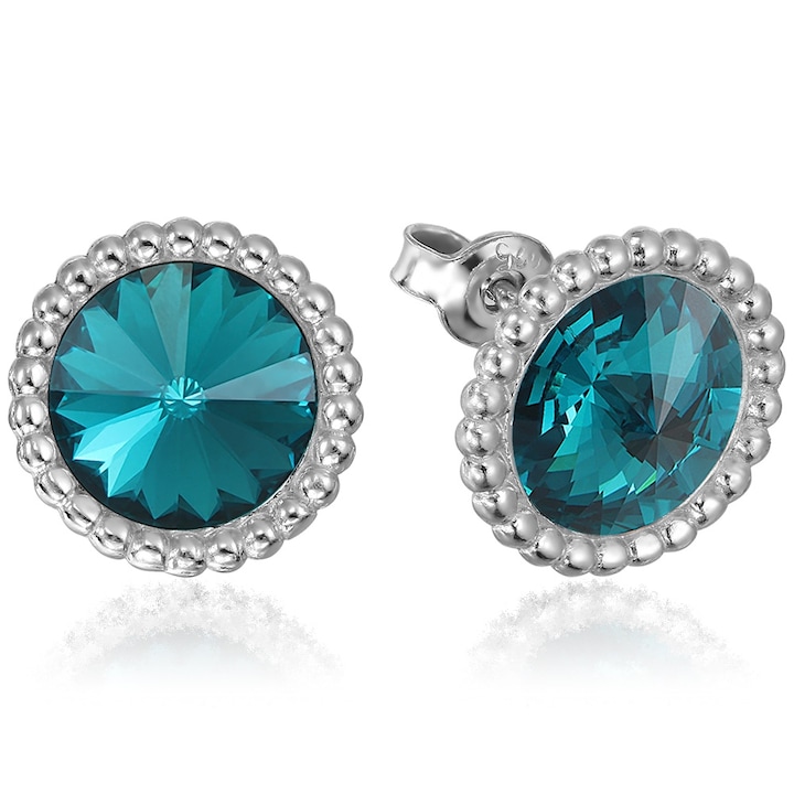 Fülbevaló ezüst 925 ródium bevonattal, Swarovski kristályokkal Rivoli Crown, 8mm kék cirkon csavar