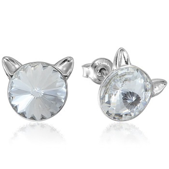 Cercei Argint 925 placat cu rodiu cu cristale Swarovski® Rivoli Cat 8mm Crystal Clear Surub Cercei Argint 925 placat cu rodiu cu cristale Swarovski® Rivoli Cat 8mm Crystal Clear Surub