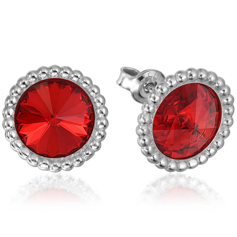 Cercei Argint 925 placat cu rodiu cu cristale Swarovski® Rivoli Crown 8mm Light Siam Surub