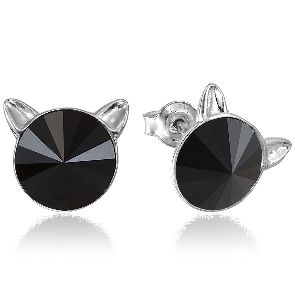 Cercei Argint 925 placat cu rodiu cu cristale Swarovski® Rivoli Cat 8mm Jet Surub