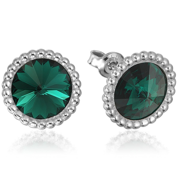 925 ezüst ródium bevonatú fülbevaló Swarovski® kristályokkal Rivoli Crown 8 mm-es smaragd csavar