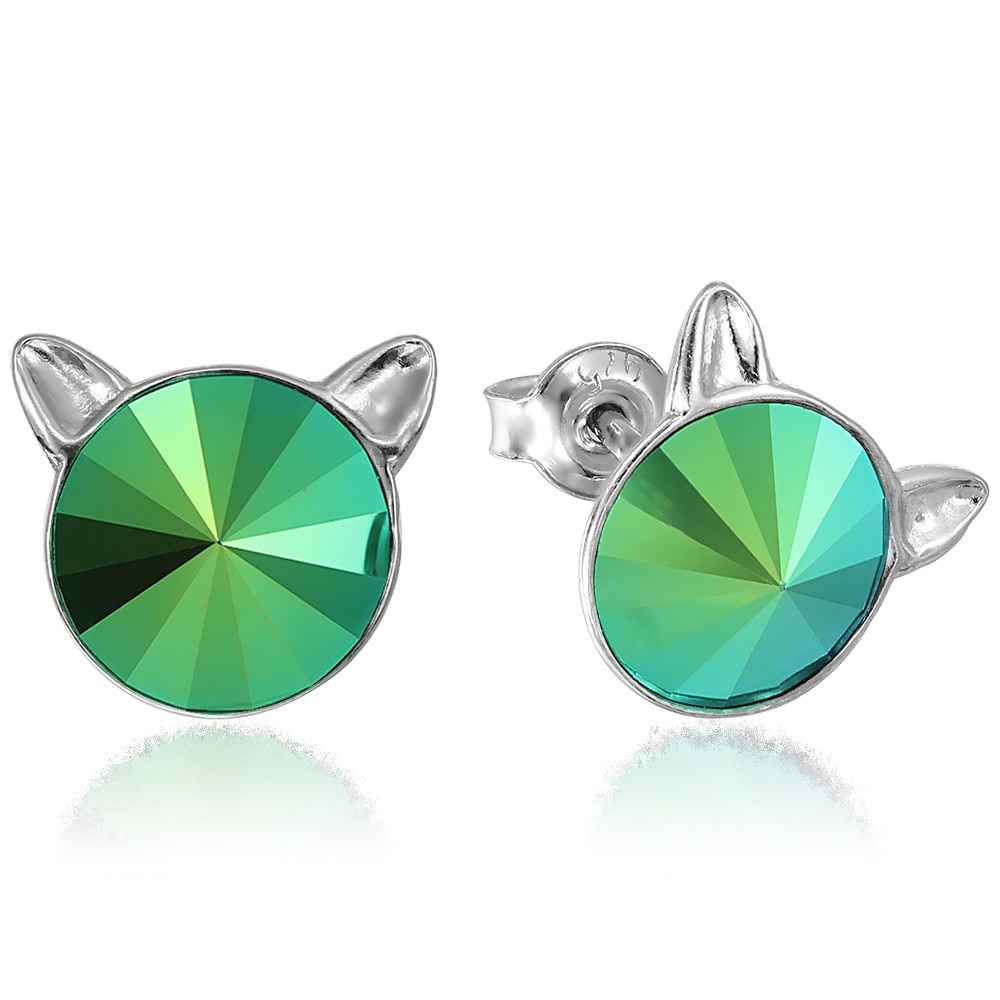 Cercei Argint 925 placat cu rodiu cu cristale Swarovski® Rivoli Cat 8mm Sacarabeus Green Surub