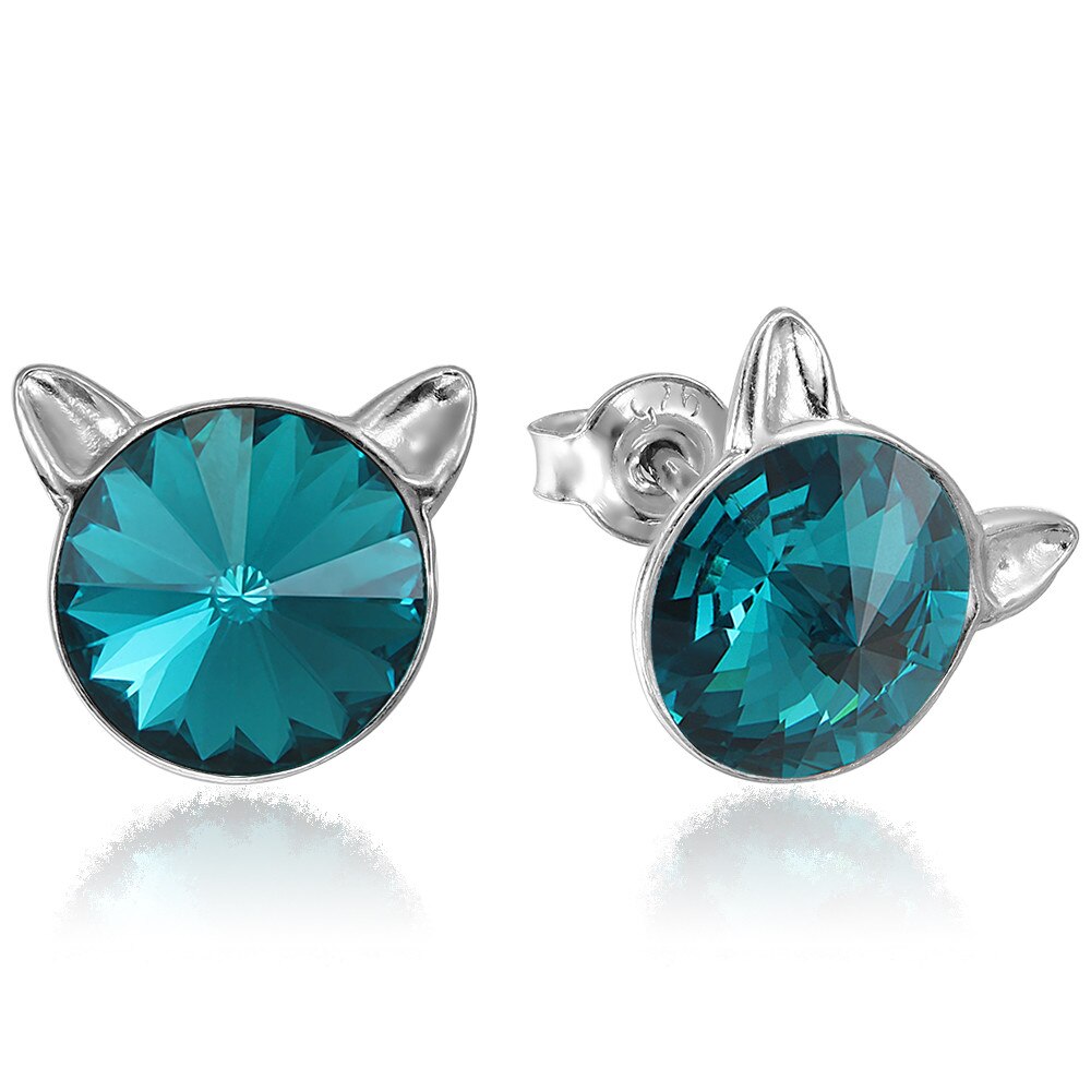 Cercei Argint 925 placat cu rodiu cu cristale Swarovski® Rivoli Cat 8mm Blue Zircon Surub