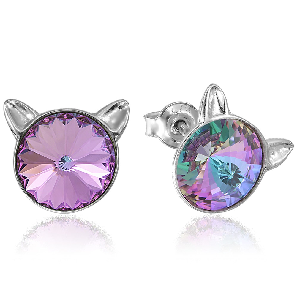 Cercei Argint 925 placat cu rodiu cu cristale Swarovski® Rivoli Cat 8mm Vitrail Light Surub