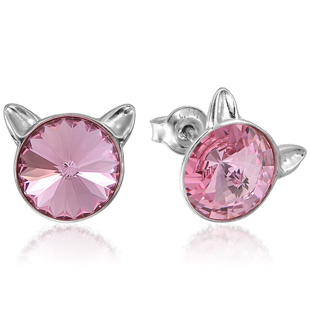 Cercei Argint 925 placat cu rodiu cu cristale Swarovski® Rivoli Cat 8mm Light Rose Surub