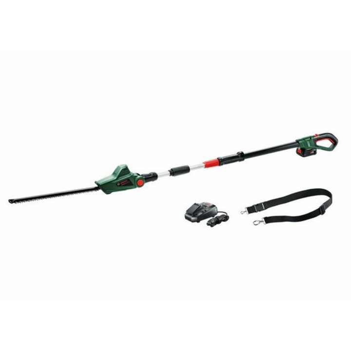 Тример за клони Bosch Universal HedgePole 18, 18 V, 2,5 Ah, Дължина на ножа 43 см, 2200 хода/мин, Дължина на дръжката 210-260 см, Батерия, Зарядно