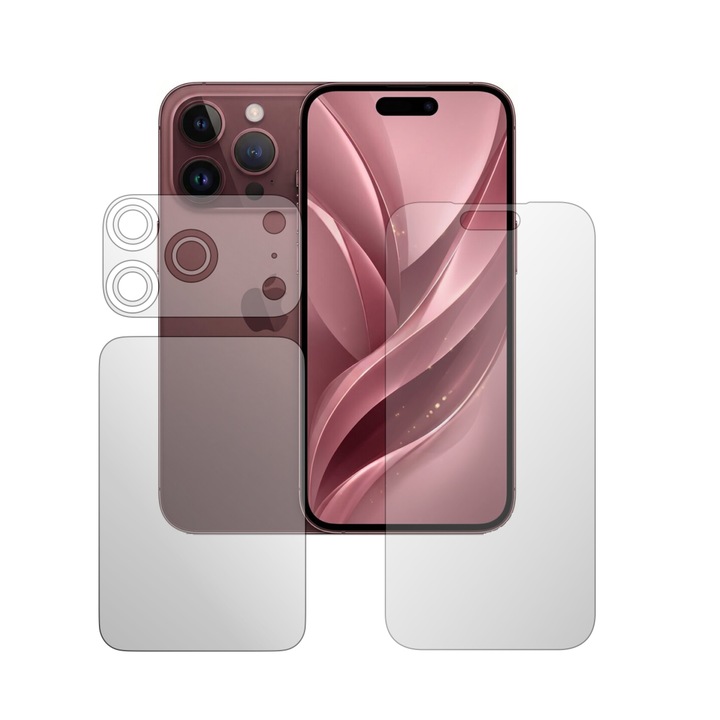 Folie de Protectie Full-Body Folie24, pentru Apple iPhone 18 Pro Max, 1 Set Ultra-Clear cu Acoperire Simple, Ecran + Spate, Adezive, Flexibile cu Auto Regenerare
