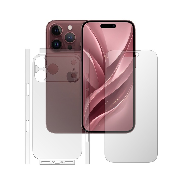 Folie Protectie Full-Body Folie24, pentru Apple iPhone 18 Pro, 1 Set Mate cu Acoperire Split, Ecran + Spate + Laterale, Adezive, Flexibile cu Auto Regenerare