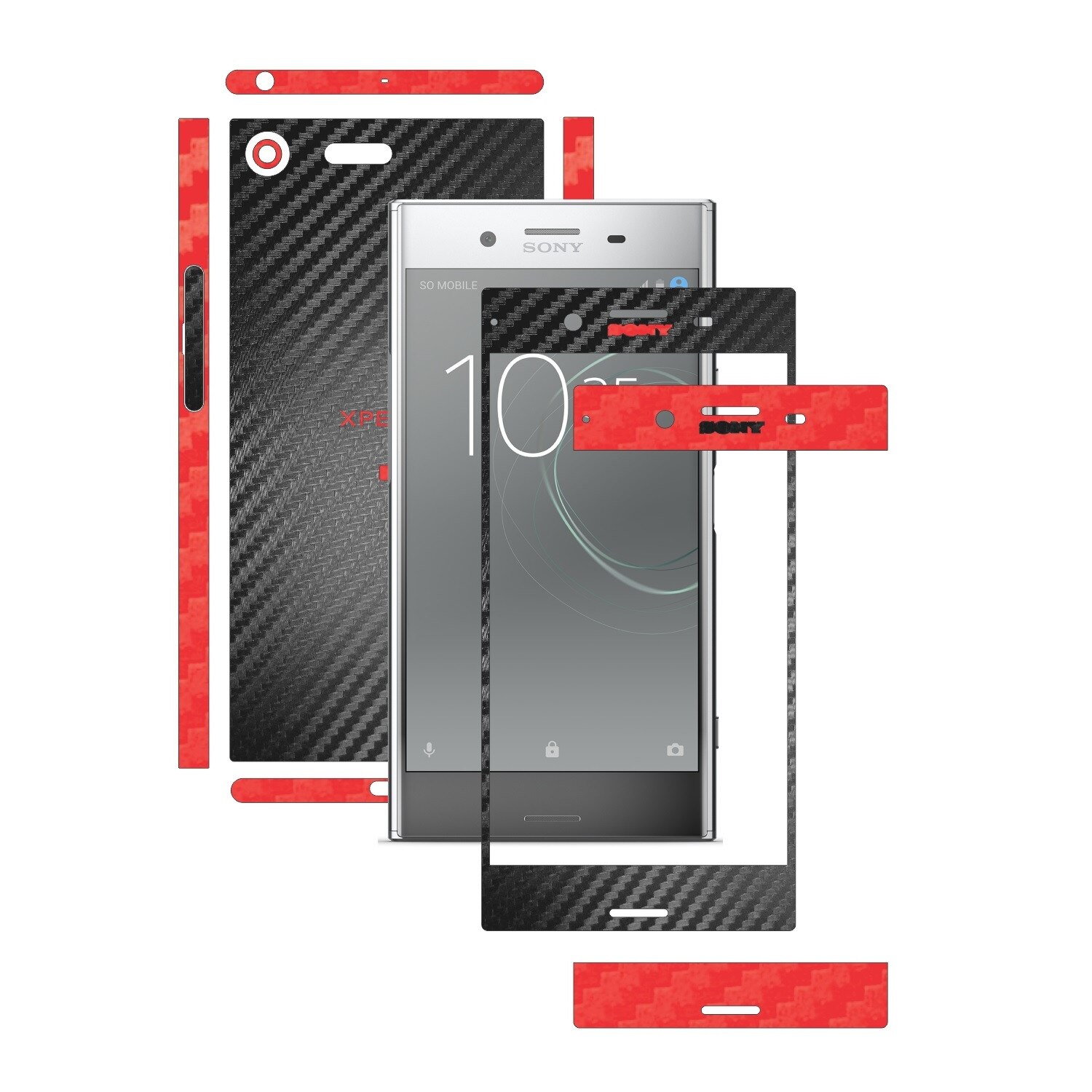 Folie de protectie Full Body Carbon Skinz, Acoperire Totala, Two Tone Negru / Rosu dedicata Sony Xperia XZ Premium