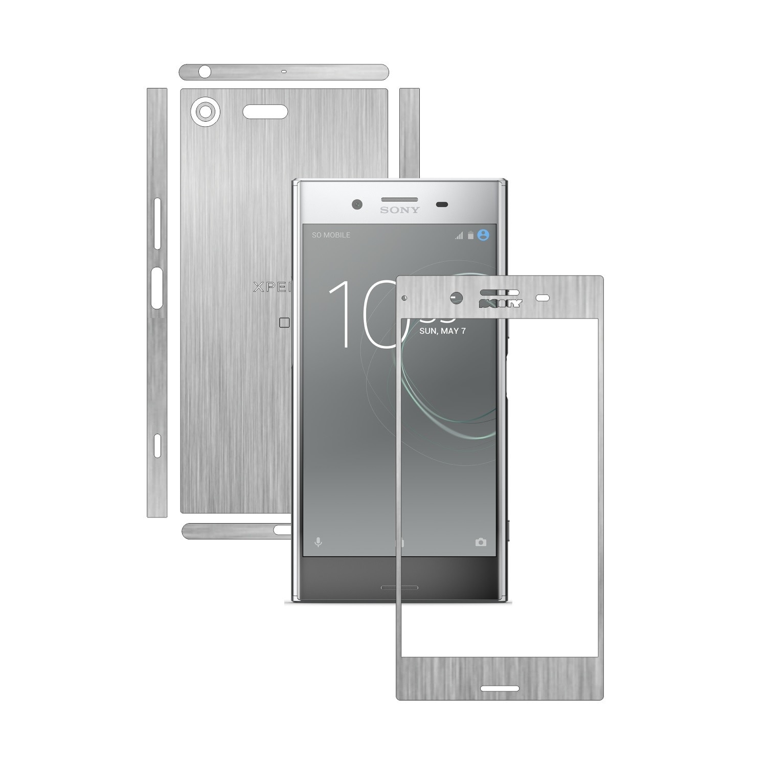 Folie de protectie Carbon Skinz, Husa de tip Skin Adeziv pentru Carcasa, Brushed Argintiu dedicata Sony Xperia XZ Premium
