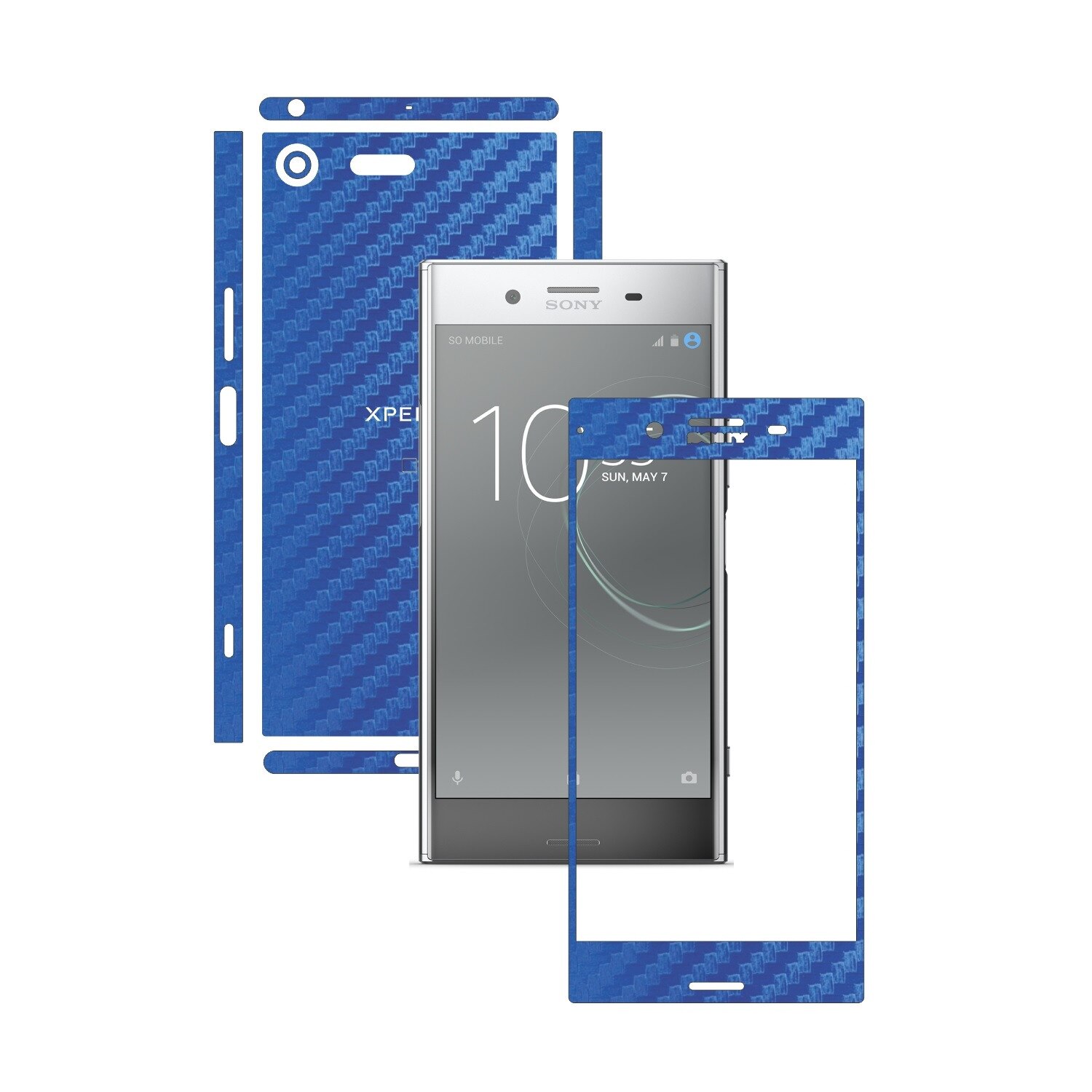 Folie de protectie Carbon Skinz, Husa de tip Skin Adeziv pentru Carcasa, Carbon Albastru dedicata Sony Xperia XZ Premium