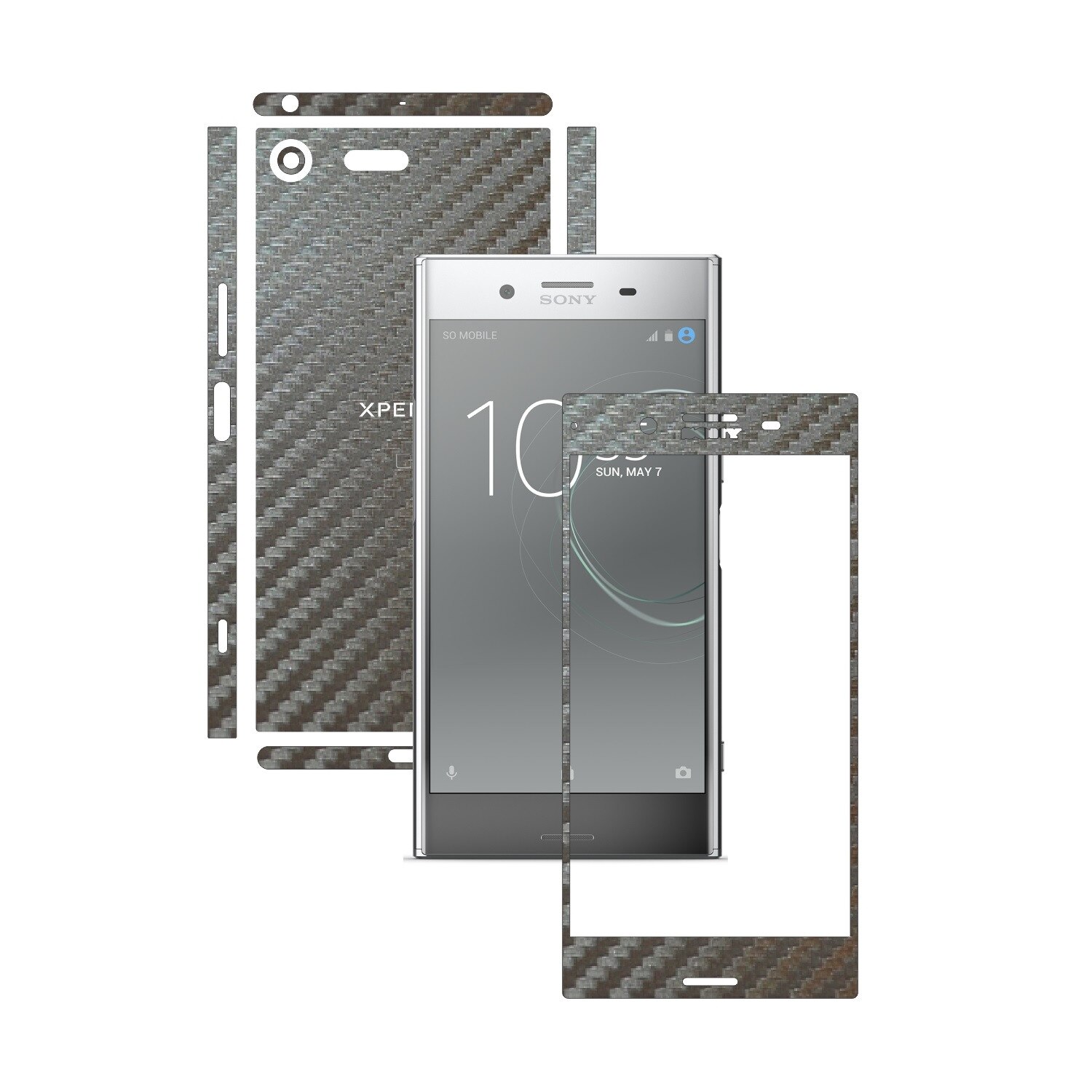 Folie de protectie Carbon Skinz, Husa de tip Skin Adeziv pentru Carcasa, Carbon Gri Argintiu dedicata Sony Xperia XZ Premium