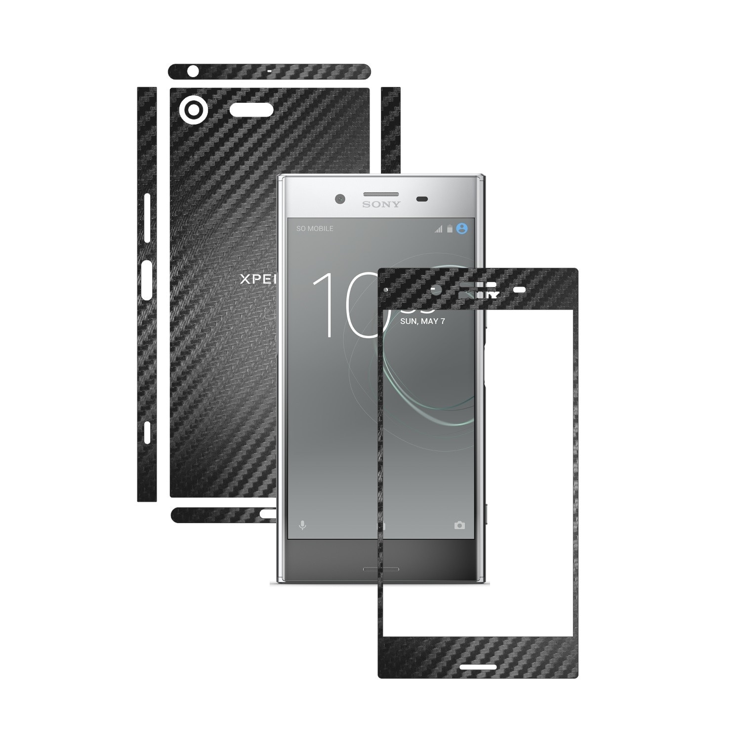 1 + 1 GRATUIT - Sony Xperia XZ Premium - Carbon Negru - Folie de protectie Carbon Skinz, Husa Full Body Cover de tip Skin Adeziv pentru Rama Ecran,Carcasa Spate si Laterale