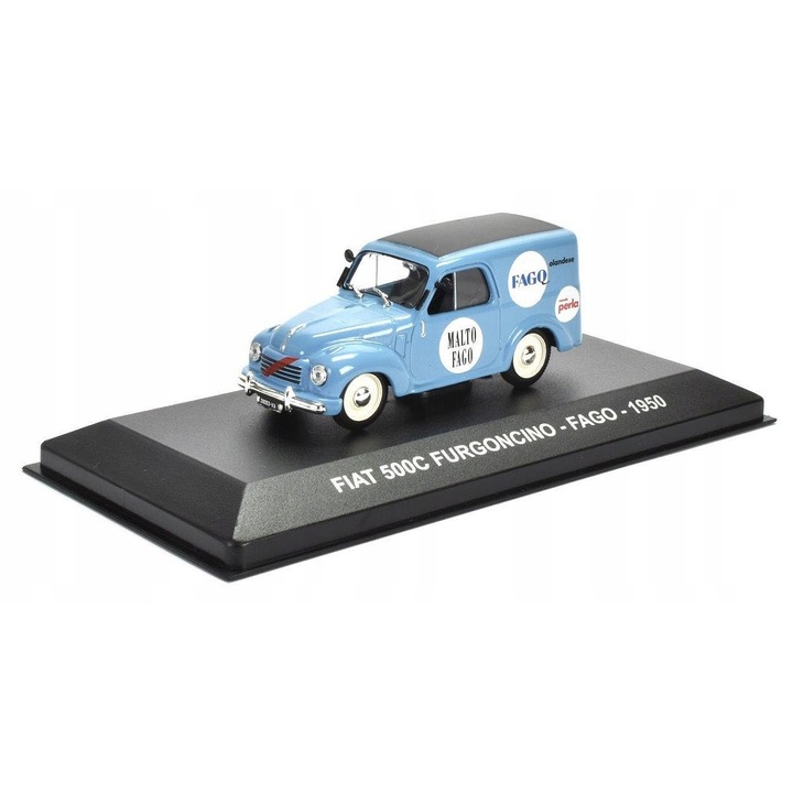 Модел Metalic Fiat 500C Furgoncino, 1:43, син, комплект с витрина 15x7, 7x6, 2см
