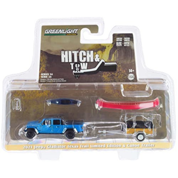 Колекционерска кола Jeep Gladiator Texas Trail 2021, GreenLight, метална, 1:64, комплект с ремарке за кану