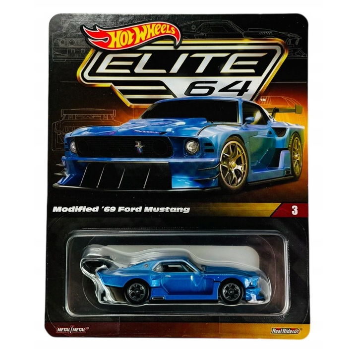 Количка играчка Ford Mustang '69 Modified Hot Wheels, Acapulco Blue, премиум детайли, колекционерска