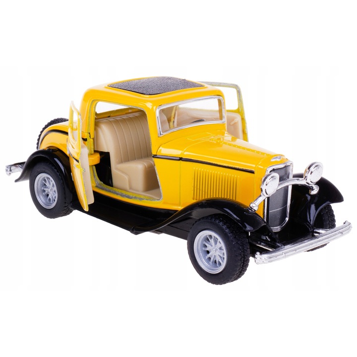 Количка играчка Ford 3-Window Coupe, Kinsmart, мащаб 1:34, жълта, механизъм Pull Back