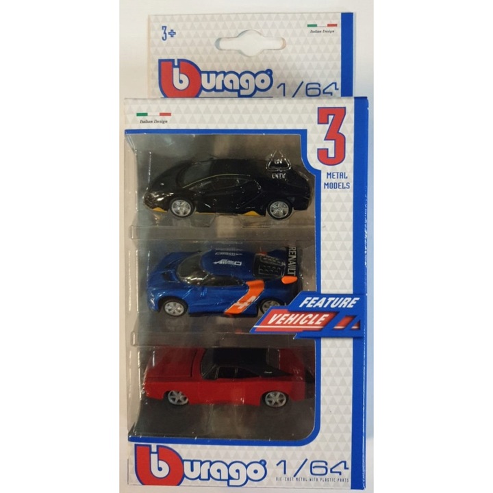 Комплект от 3 колички Bburago Street Fire, 1:64, автентични детайли, метал, многоцветни