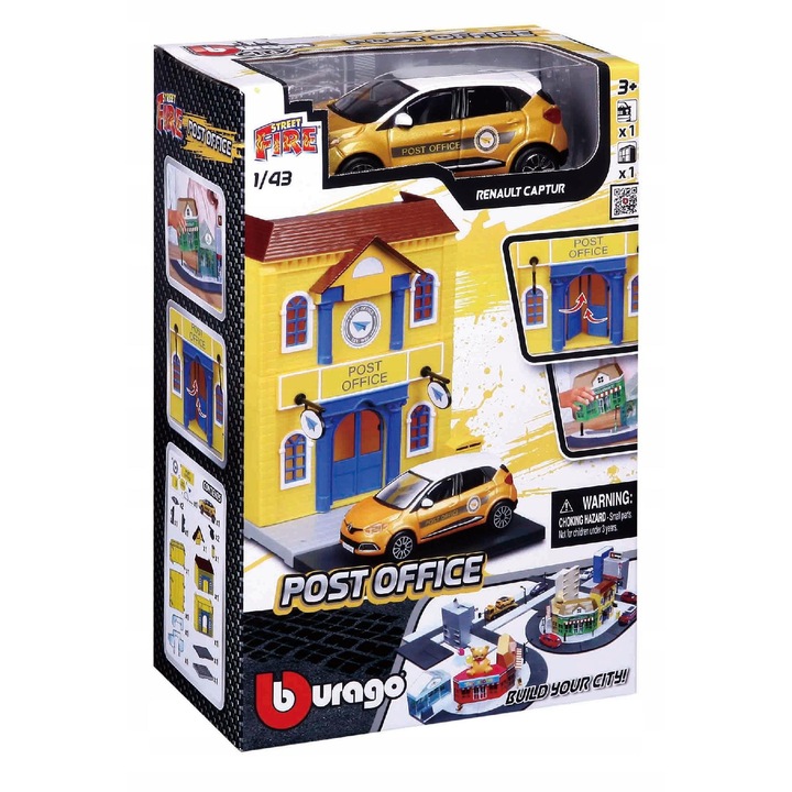 Комплект Bburago City, Renault Captur 1:43, полицейски участък, размери 14x8x21см