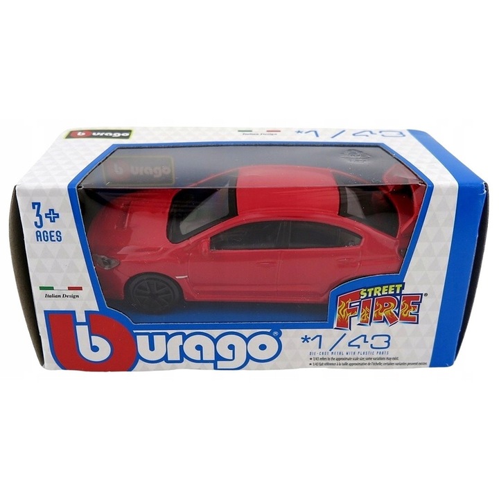 Метална количка Subaru WRX STI 2017, Bburago, мащаб 1:43, лят метал, 6 години